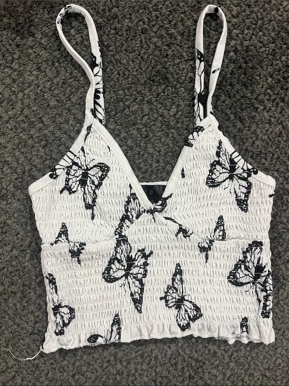 White Butterfly Print Smocked Cami Top